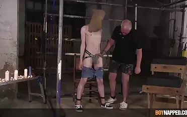 Masked twink endures old man's punishment in sexual XXX attraction